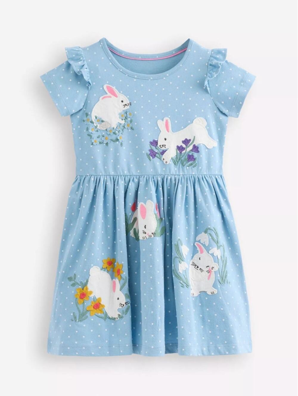 Mini Boden Betty Bunny Easter Cotton Jersey Appliqué Dress | Glacier Lake | 4-5Y